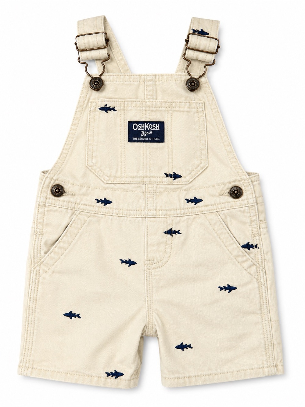 OshKosh B’gosh Cream Shark Print Short Overalls